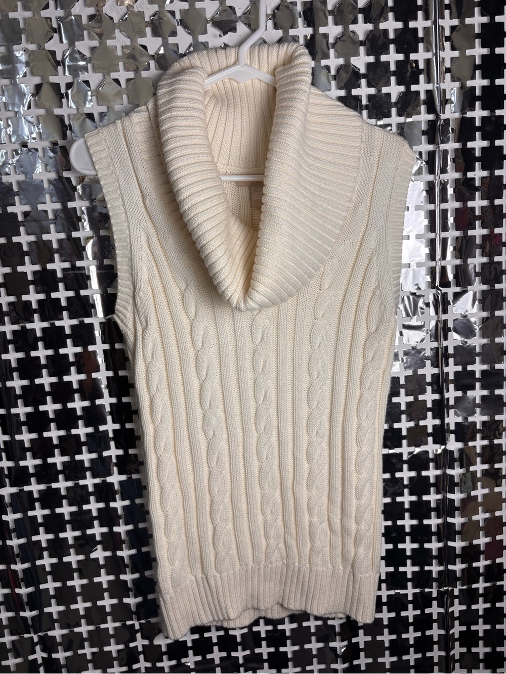 Banana Republic Ivory Cable Knit Sleeveless Cowl Turtleneck